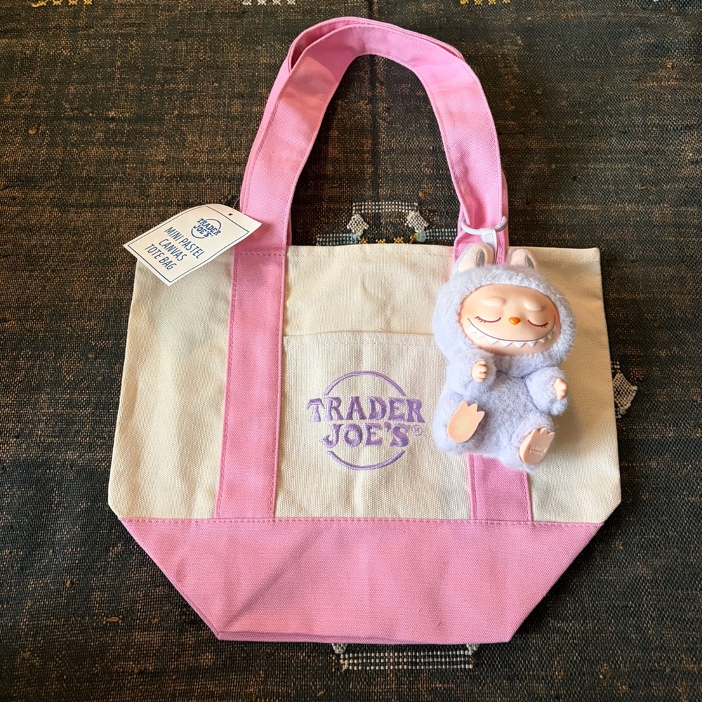 NWT Trader Joe’s Mini Pastel Canvas Tote Bag in Pink